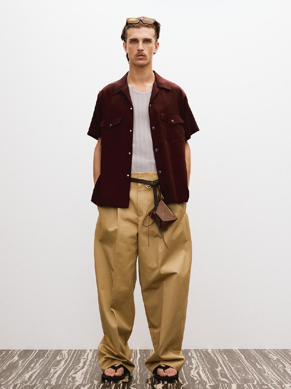 Recto BELTED HIGH WAIST COTTON PANTS (BEIGE)