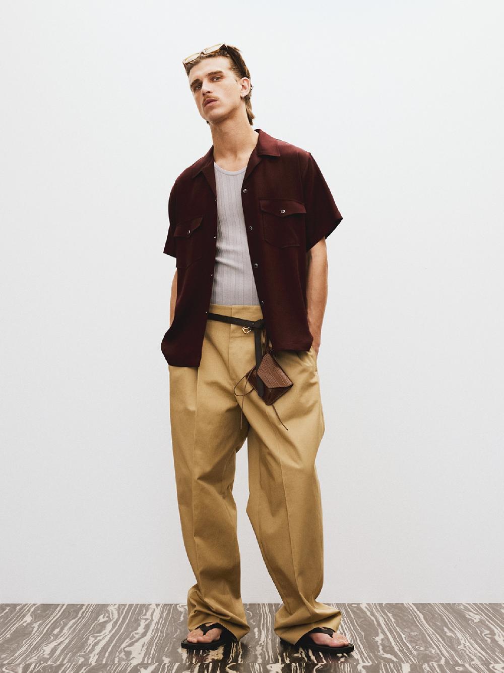 recto BELTED HIGH WAIST COTTON PANTS (BEIGE)