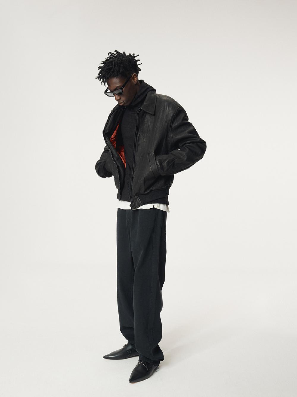 Recto BEN CRINKLE LEATHER JUMPER (BLACK)