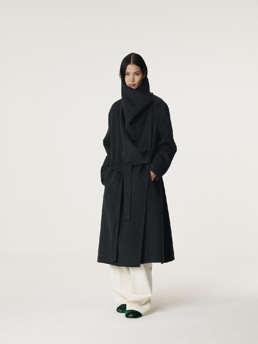 recto CASHMERE BLEND DRAPED COAT (CHARCOAL GREY)