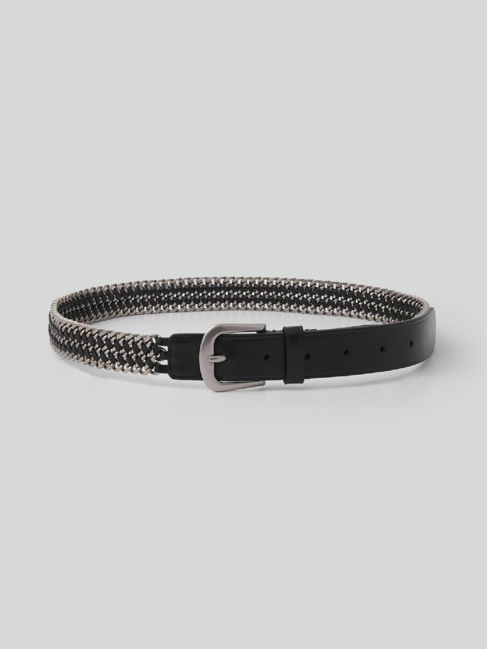 recto CHAIN EMBELLISHED LEATHER BELT (BLACK)