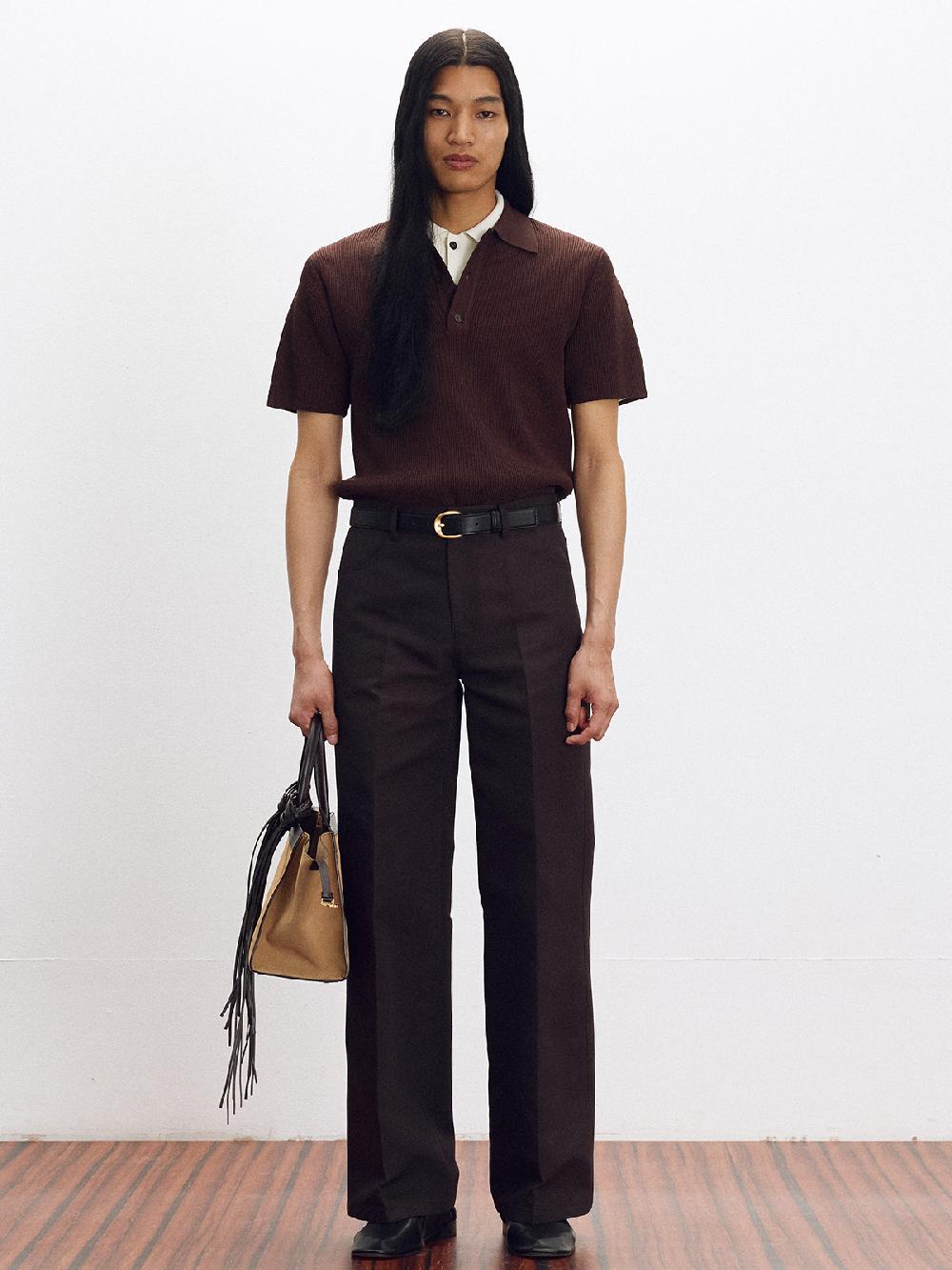 Recto COMPACT KNIT CLASSIC POLO TOP (DARK BROWN)