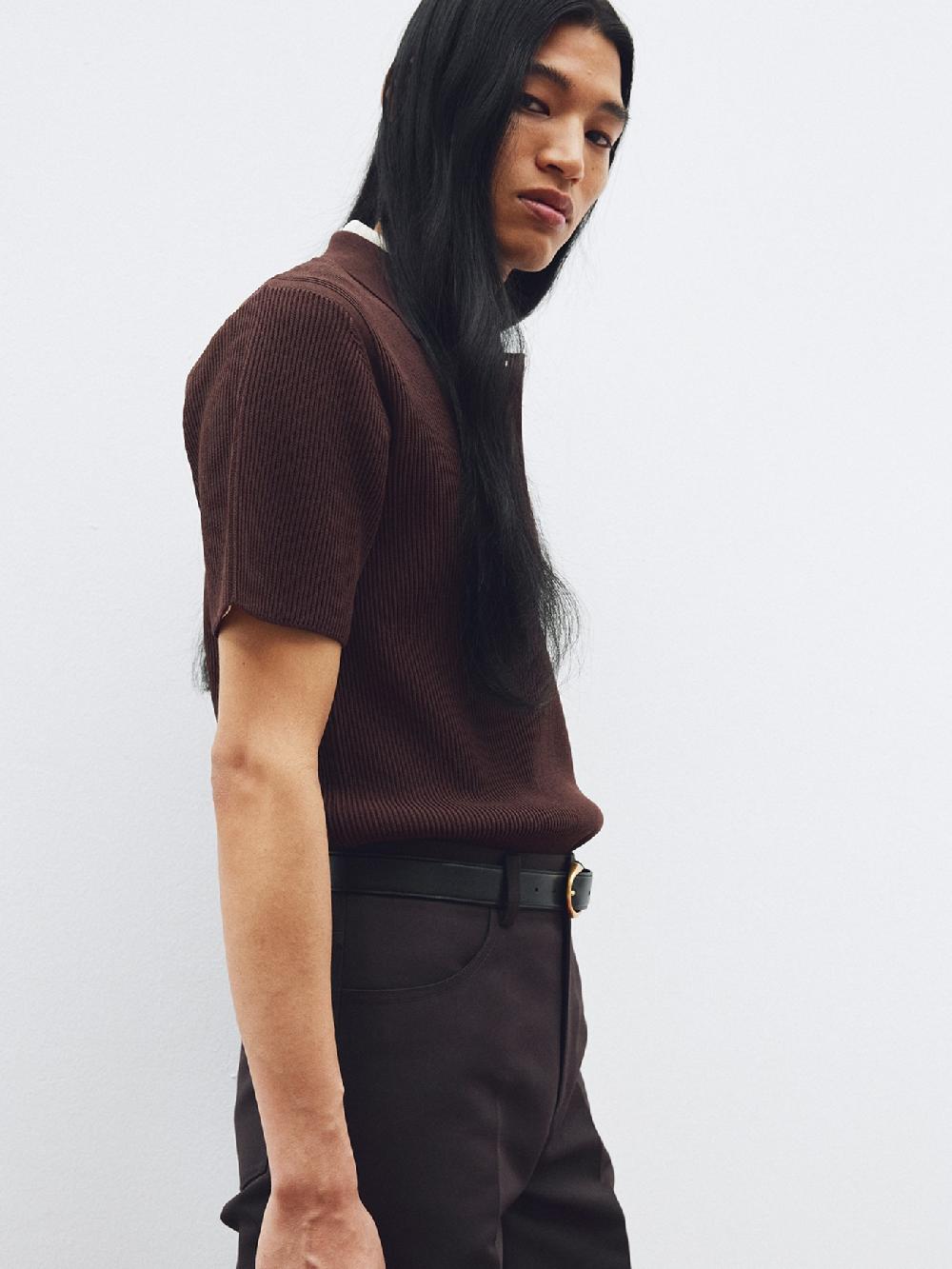 recto COMPACT KNIT CLASSIC POLO TOP (DARK BROWN)