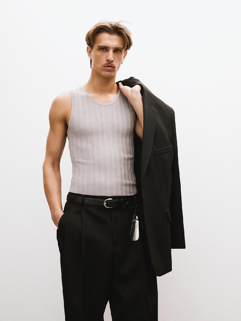 Recto COMPACT RIB KNIT TANK TOP (LIGHT GREY)