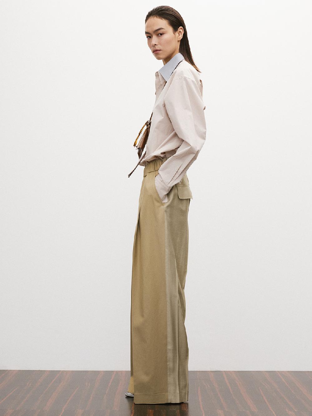 Recto CONTRAST BACK BANDING WIDE PANTS (BEIGE KHAKI)