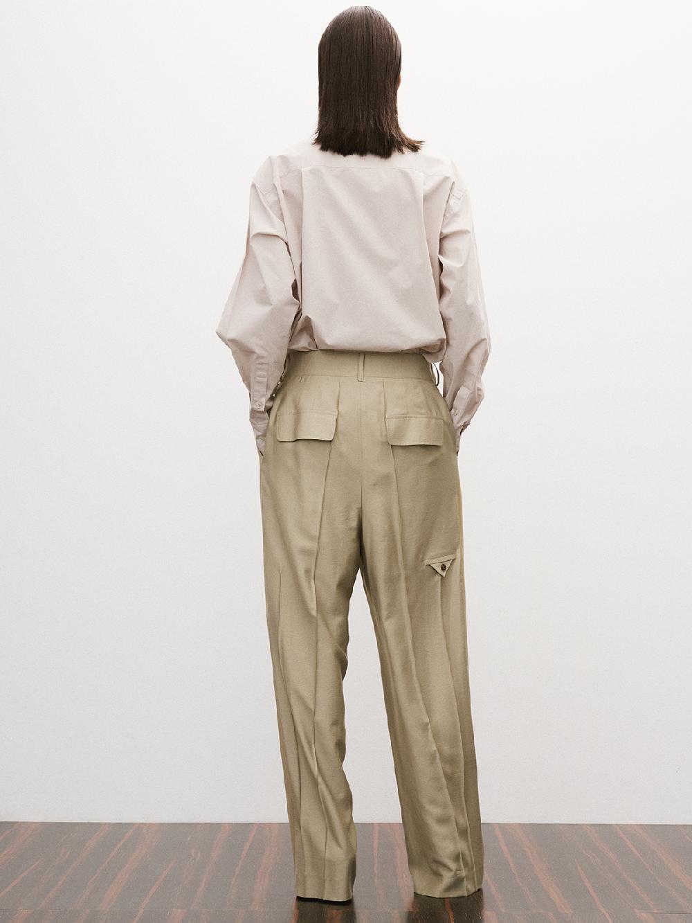 Recto CONTRAST BACK BANDING WIDE PANTS (BEIGE KHAKI)