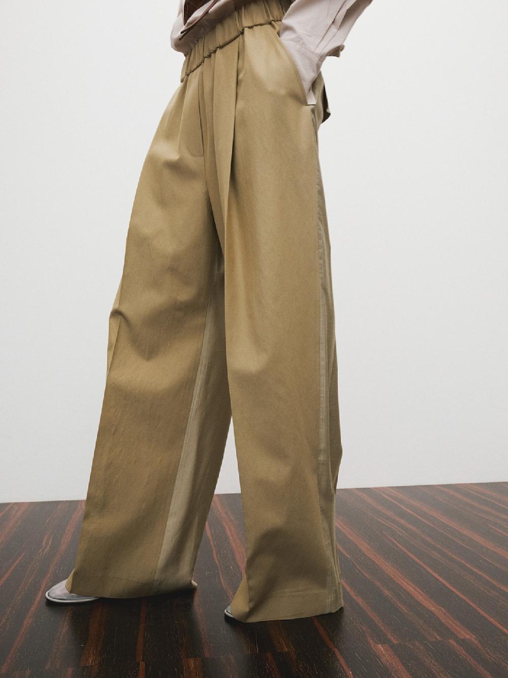 recto CONTRAST BACK BANDING WIDE PANTS (BEIGE KHAKI)