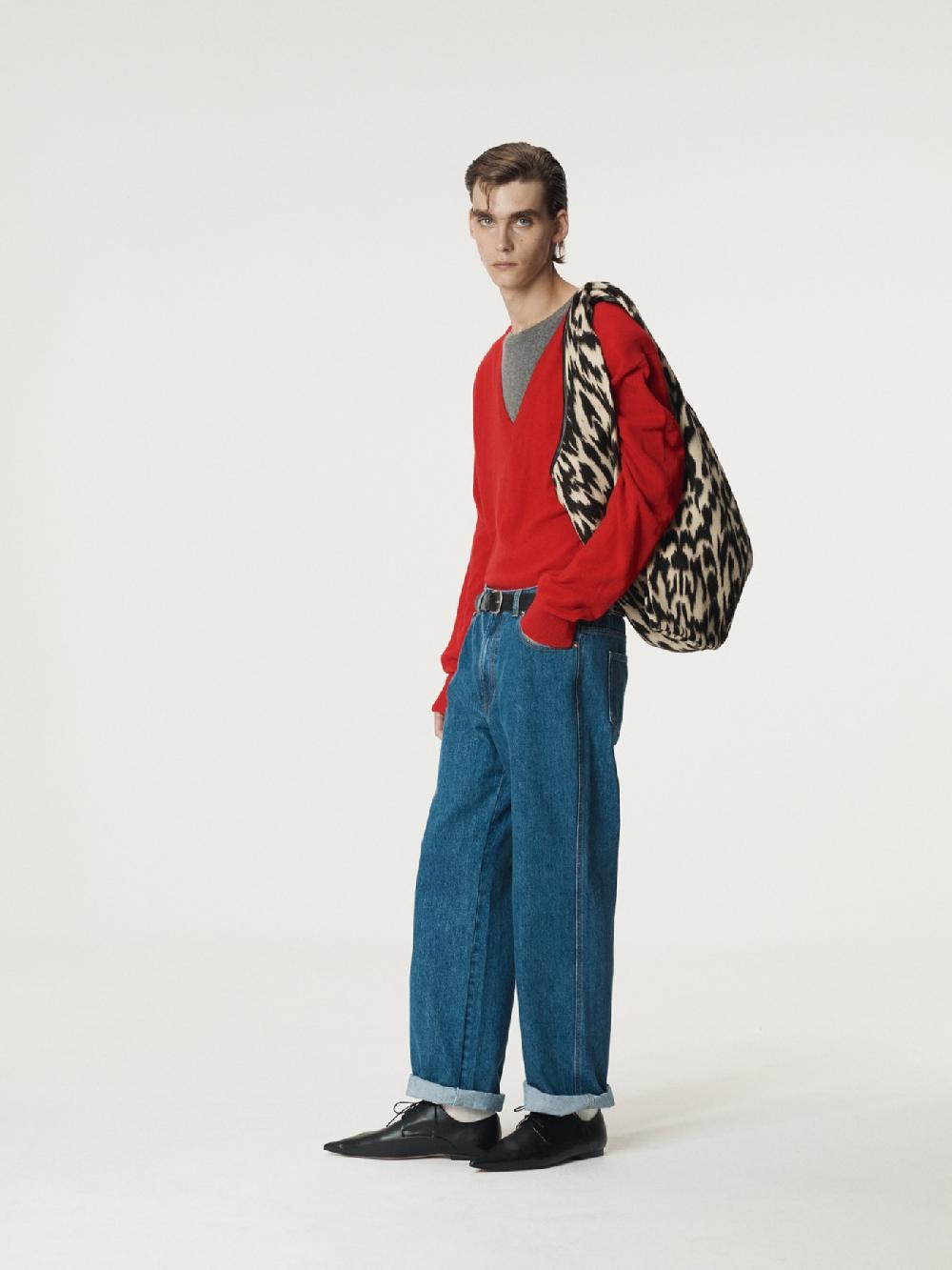 recto CONTRAST LAYERED V-NECK KNIT TOP (RED)