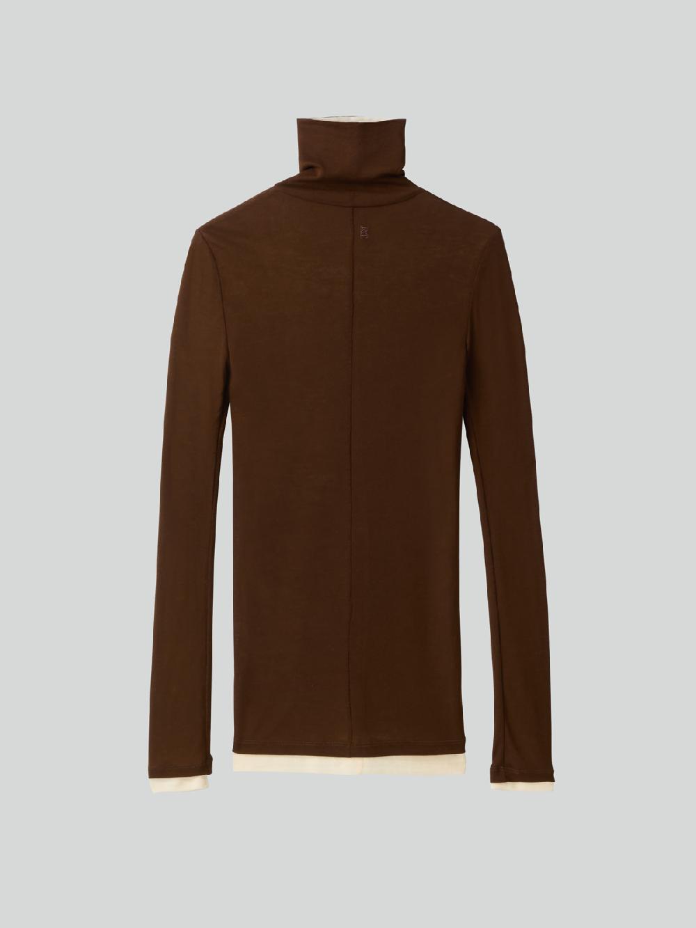 Recto CONTRAST WOOL JERSEY TURTLENECK (BROWN)