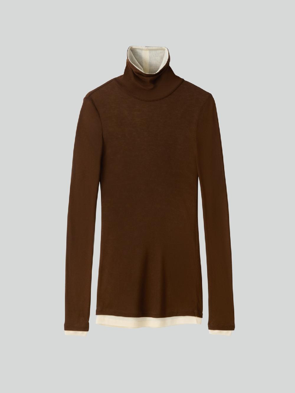 recto CONTRAST WOOL JERSEY TURTLENECK (BROWN)