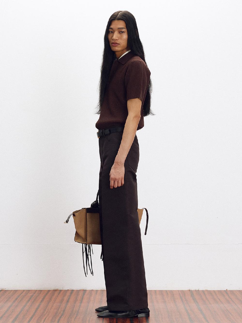 Recto COTTON BLEND WIDE FLARED PANTS (DARK BROWN)