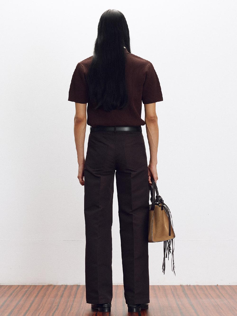 Recto COTTON BLEND WIDE FLARED PANTS (DARK BROWN)