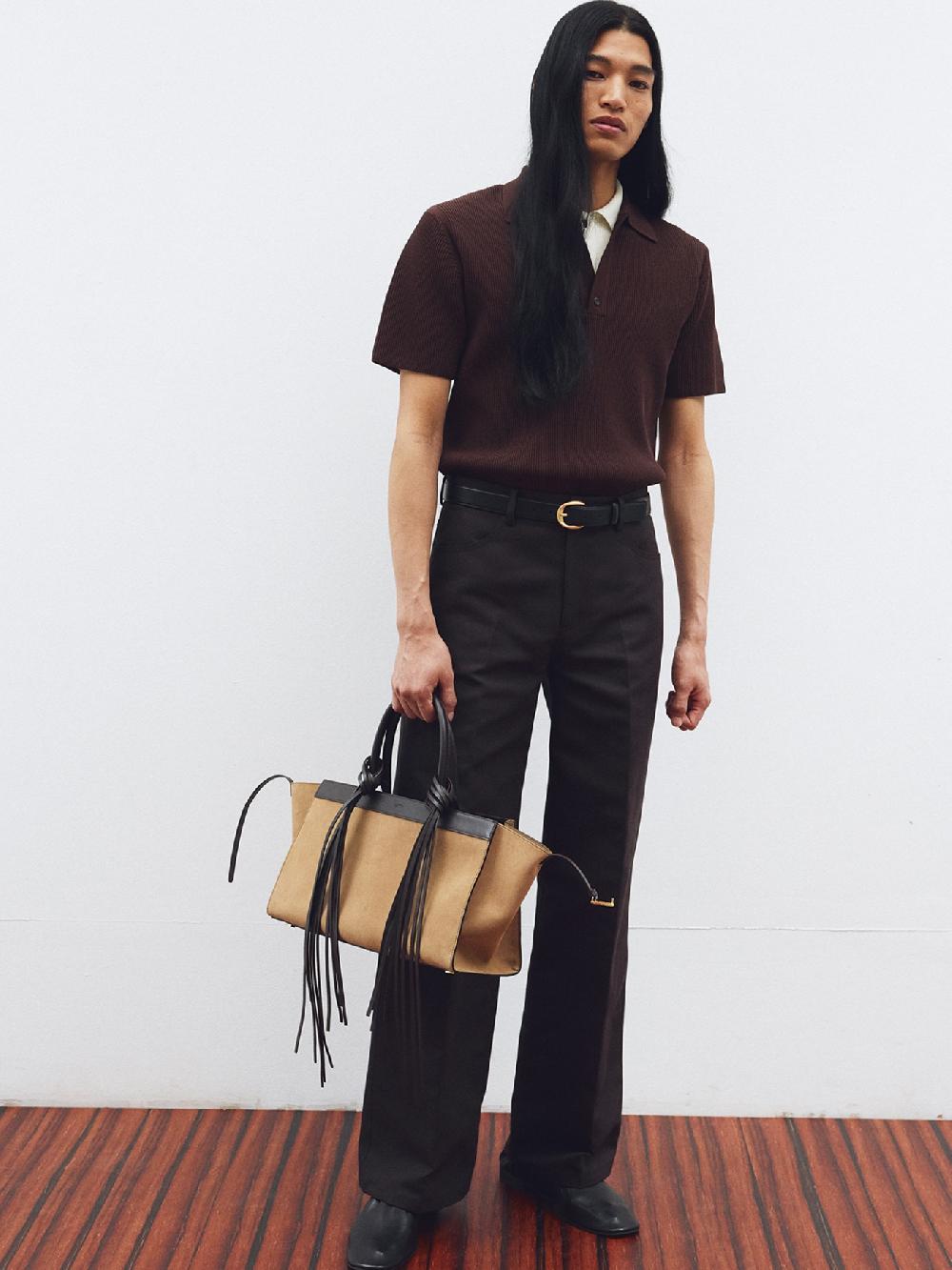 recto COTTON BLEND WIDE FLARED PANTS (DARK BROWN)