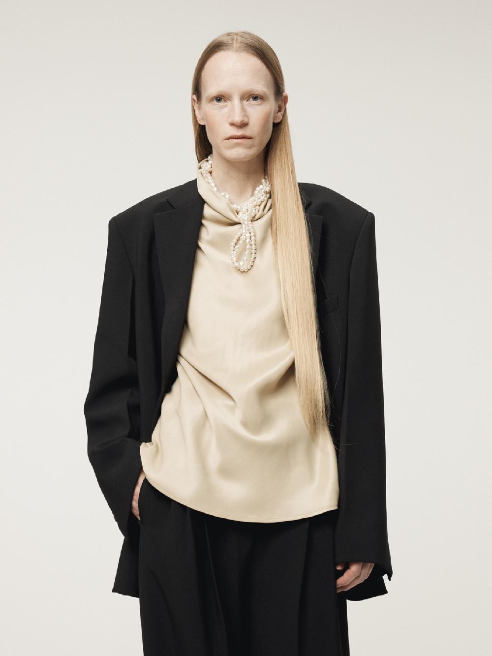 recto COWL NECK SATIN BLOUSE (LIGHT BEIGE)