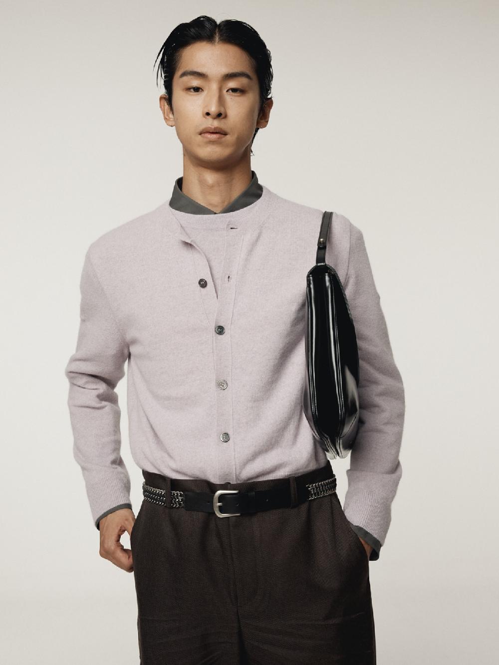 recto CREW NECK LAYERED CARDIGAN KNIT TOP (LAVENDER)