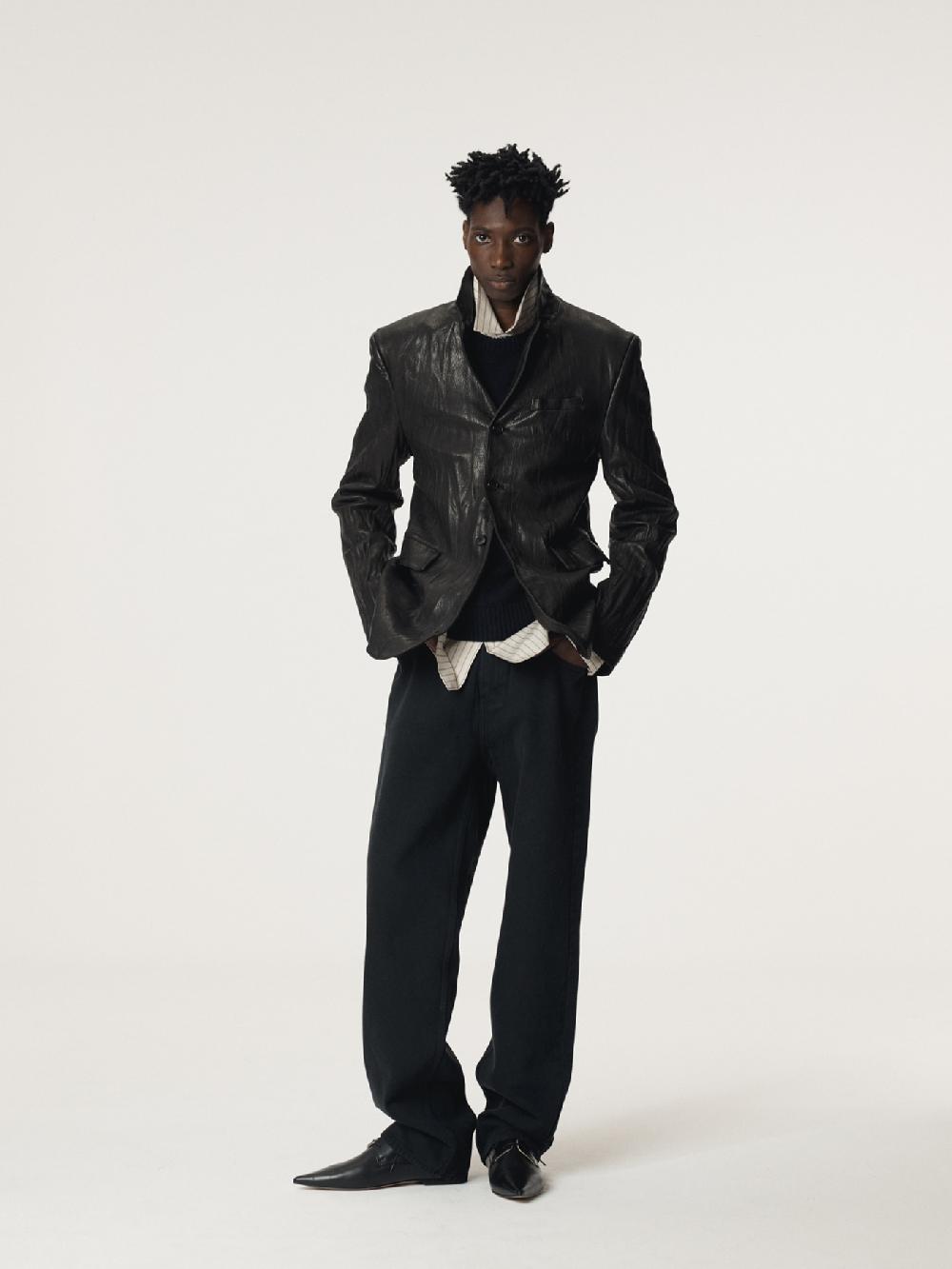 Recto CRINKLED LEATHER SINGLE JACKET (BLACK)