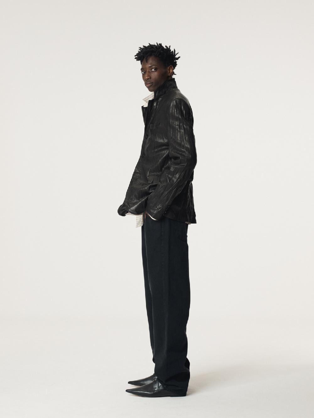 Recto CRINKLED LEATHER SINGLE JACKET (BLACK)