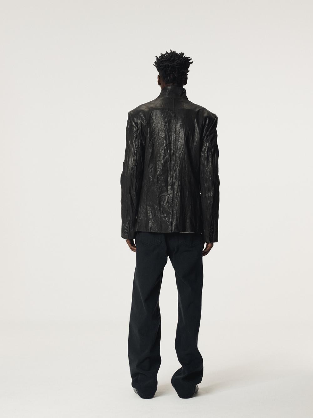 Recto CRINKLED LEATHER SINGLE JACKET (BLACK)