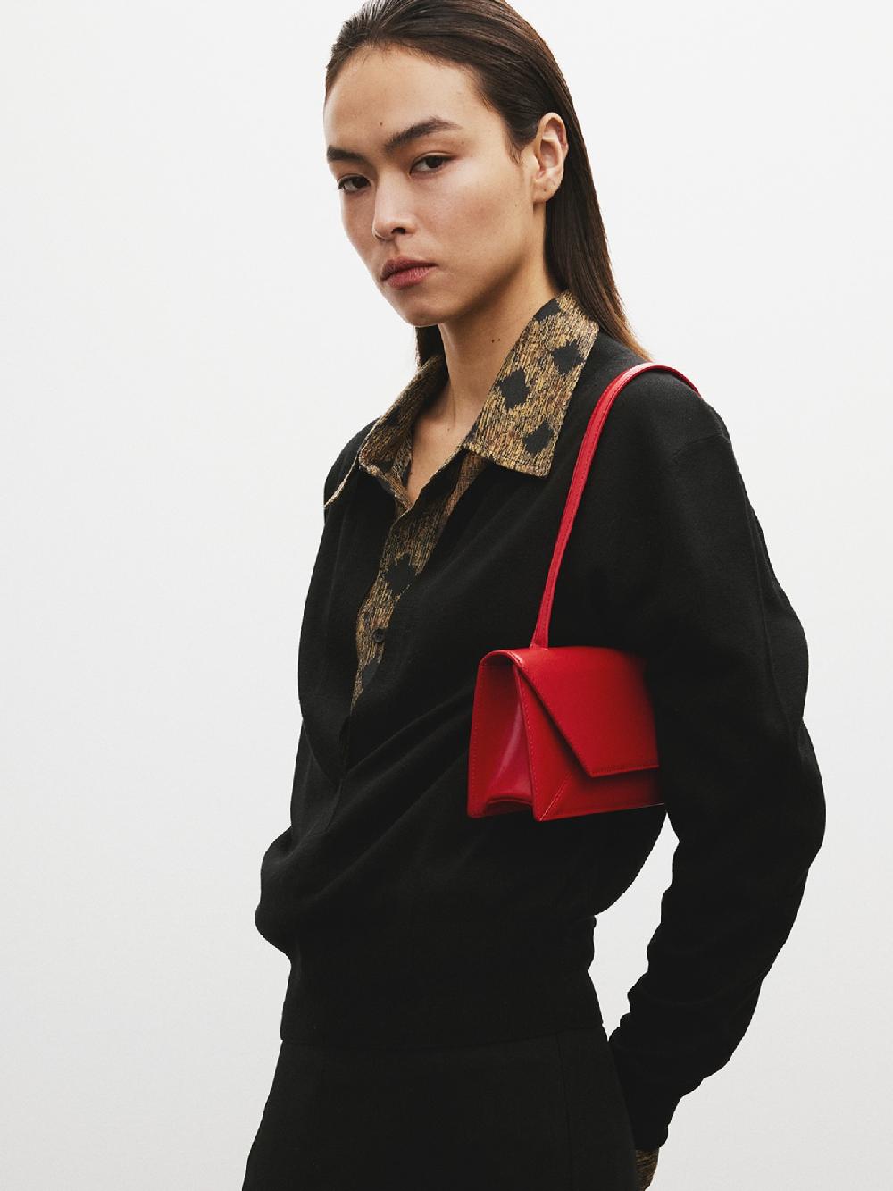 recto DEEP HENLEY NECK SHEER KNIT TOP (BLACK)