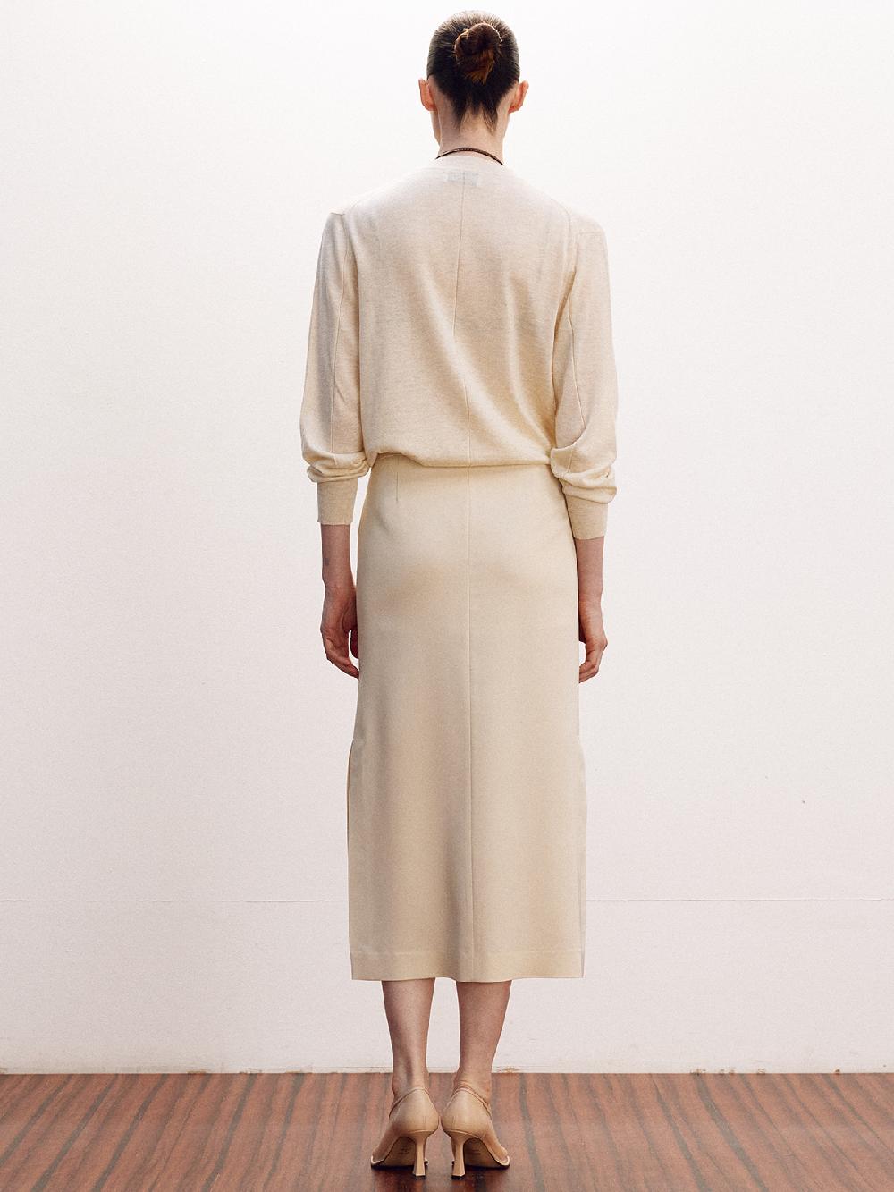 Recto DEEP HENLEY NECK SHEER KNIT TOP (IVORY)