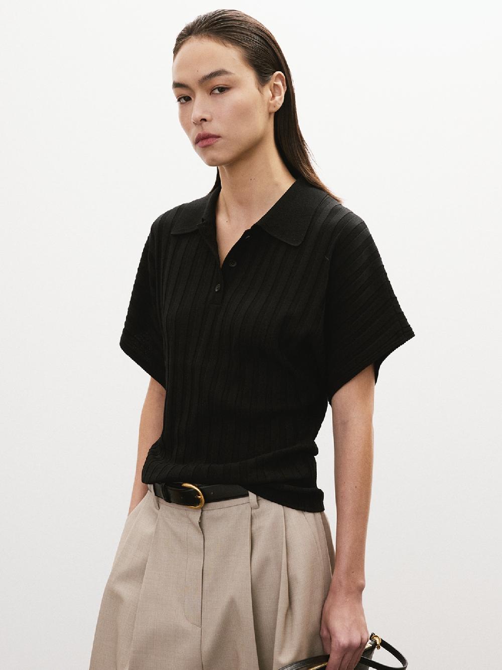 recto DOLMAN SLEEVES KNIT POLO TOP (BLACK)