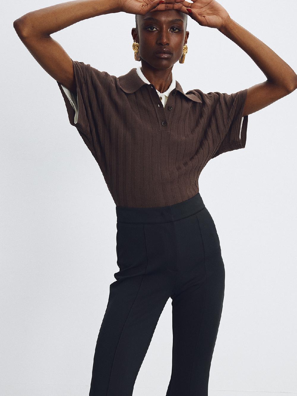 Recto DOLMAN SLEEVES KNIT POLO TOP (KHAKI BROWN)