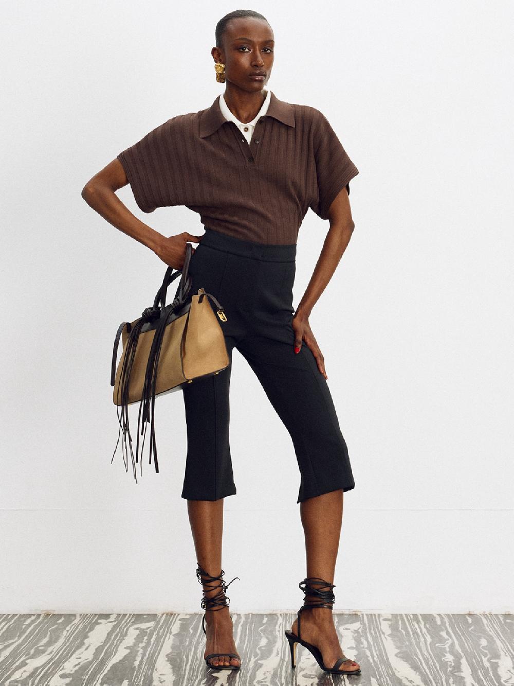 recto DOLMAN SLEEVES KNIT POLO TOP (KHAKI BROWN)