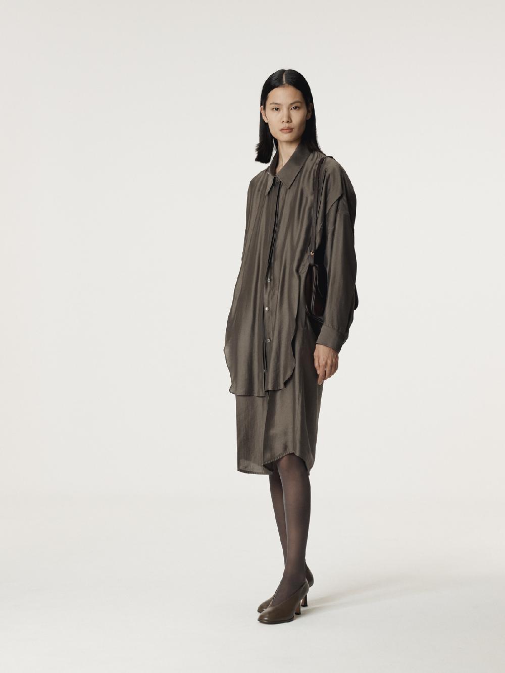 Recto DOUBLE LAYER POINT SHIRT DRESS (KHAKI BROWN)