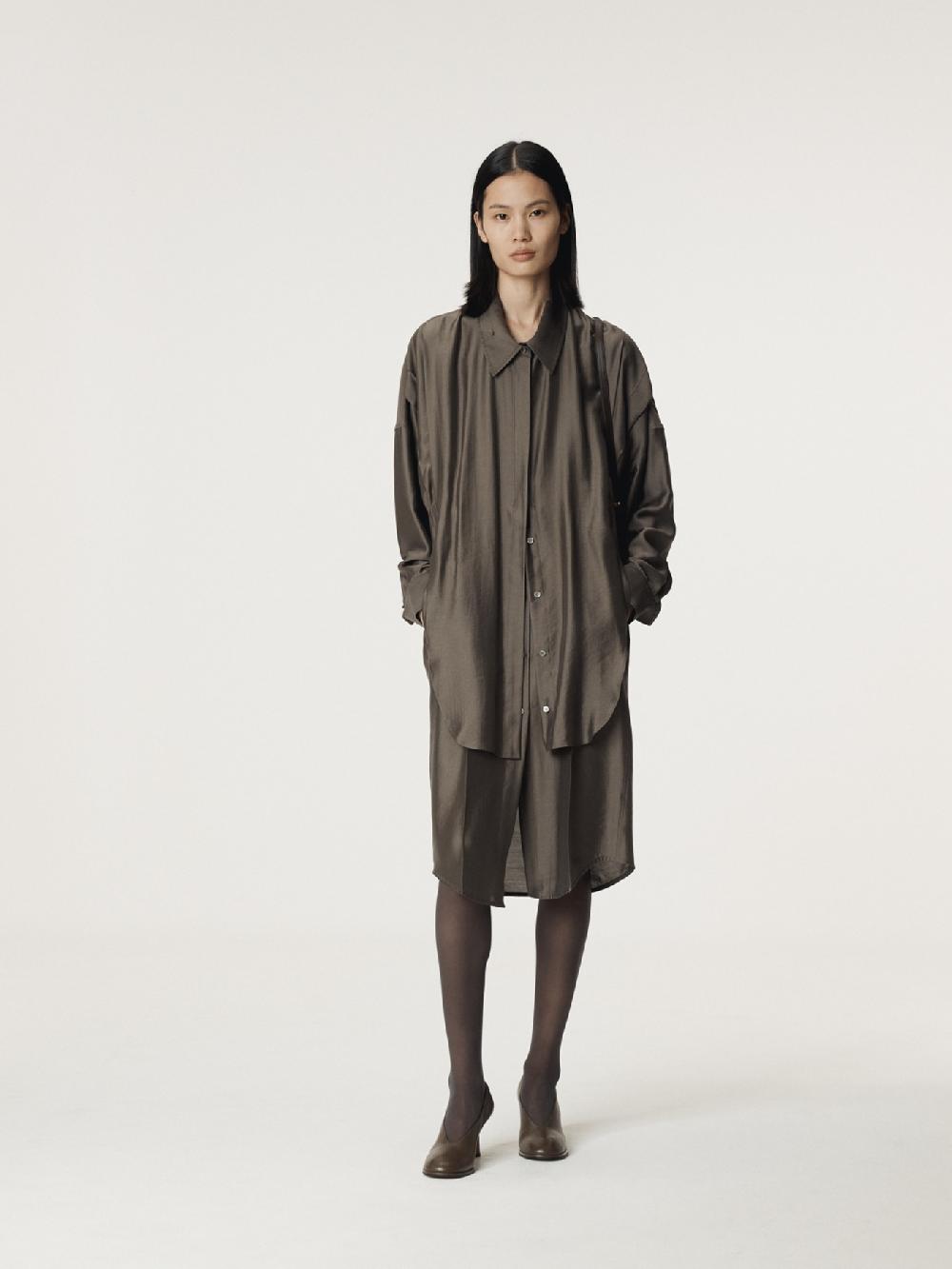 recto DOUBLE LAYER POINT SHIRT DRESS (KHAKI BROWN)