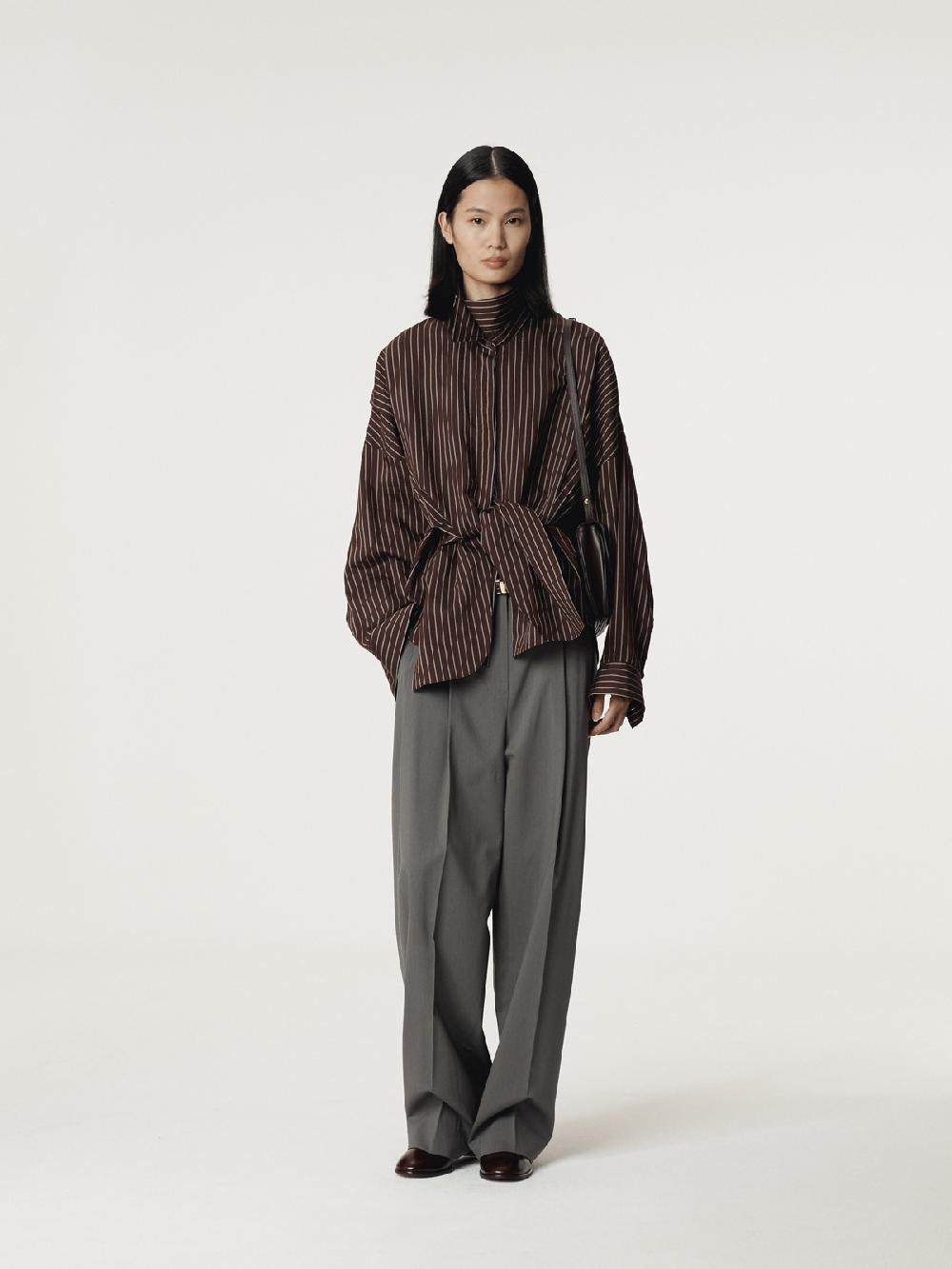 Recto DOUBLE LAYER STRIPE SHIRT (RED BROWN)