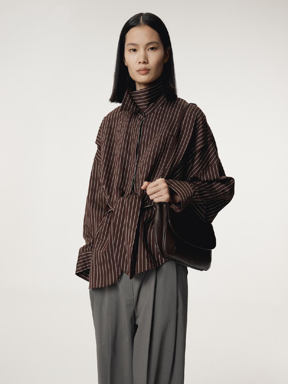 Recto DOUBLE LAYER STRIPE SHIRT (RED BROWN)