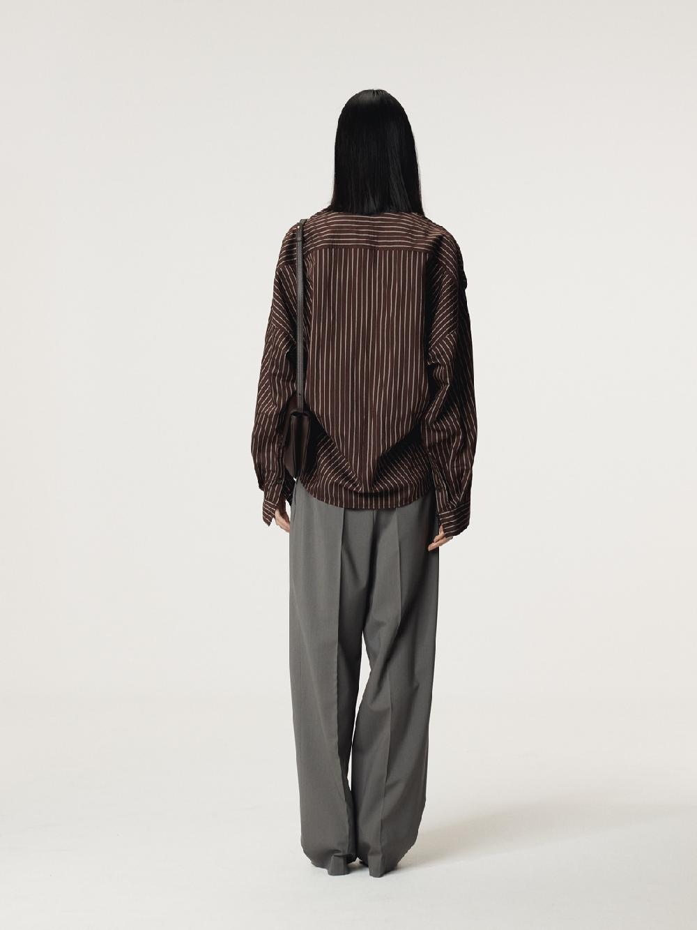 Recto DOUBLE LAYER STRIPE SHIRT (RED BROWN)