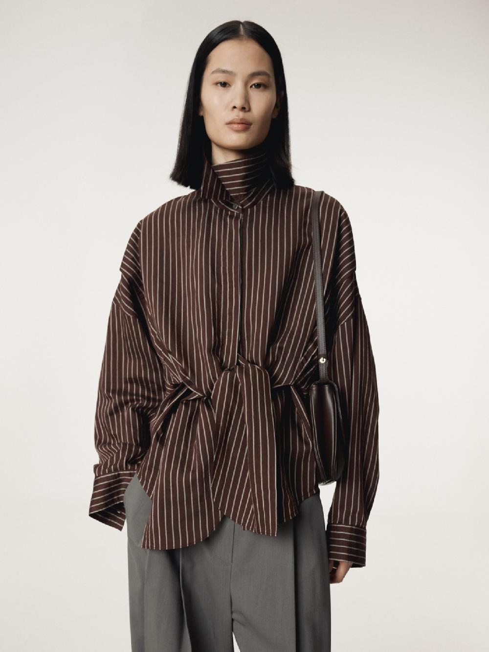 recto DOUBLE LAYER STRIPE SHIRT (RED BROWN)