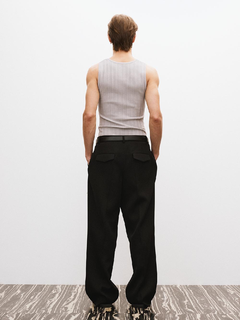 Recto DOUBLE PLEATED WIDE PANTS (BLACK)