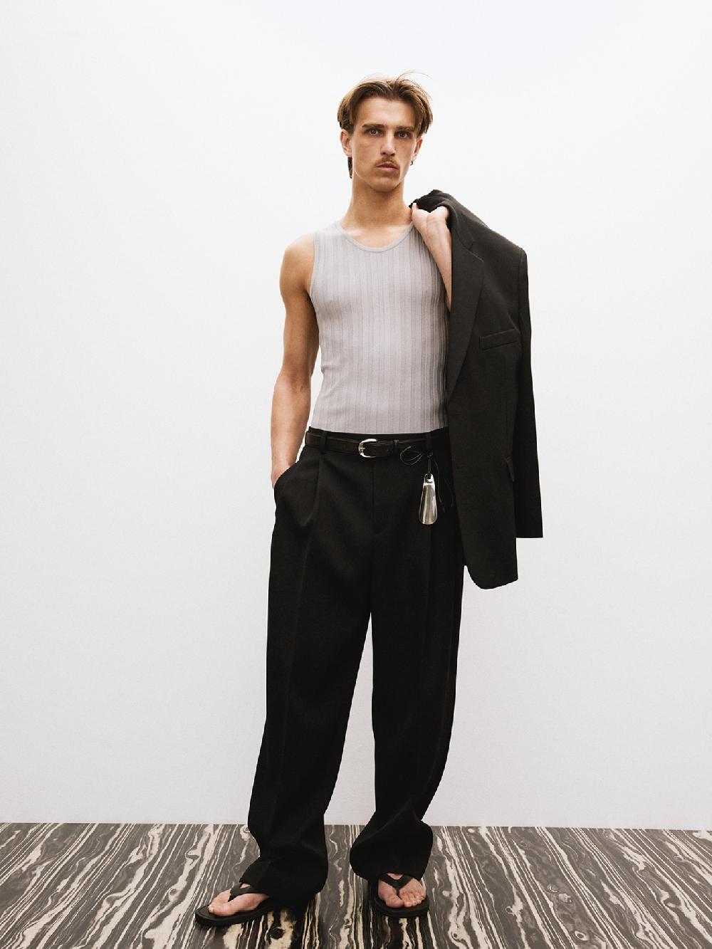 recto DOUBLE PLEATED WIDE PANTS (BLACK)