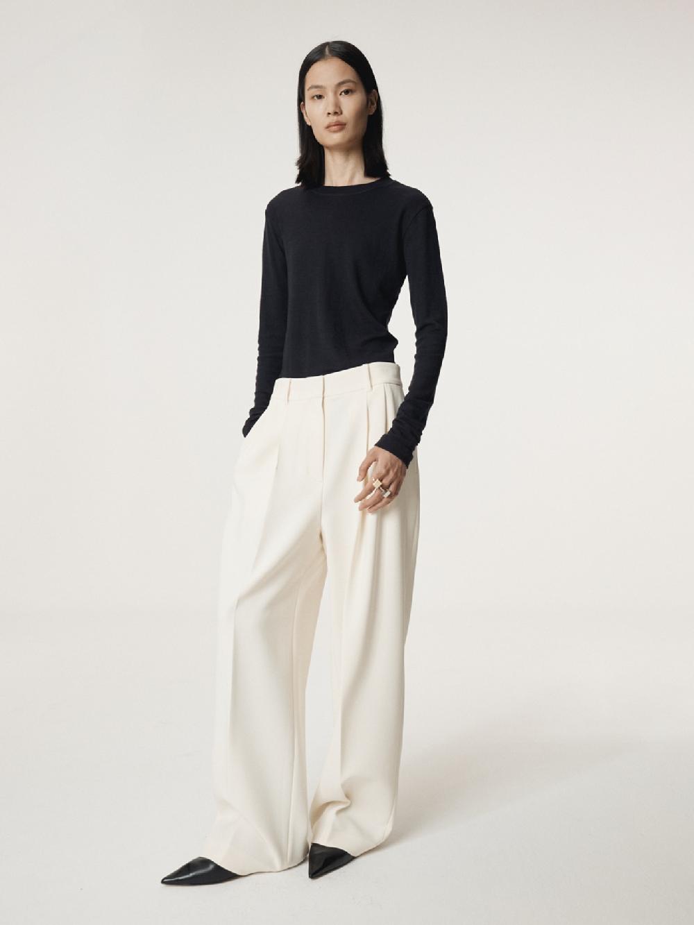 recto DOUBLE PLEATED WIDE PANTS (CREAM)