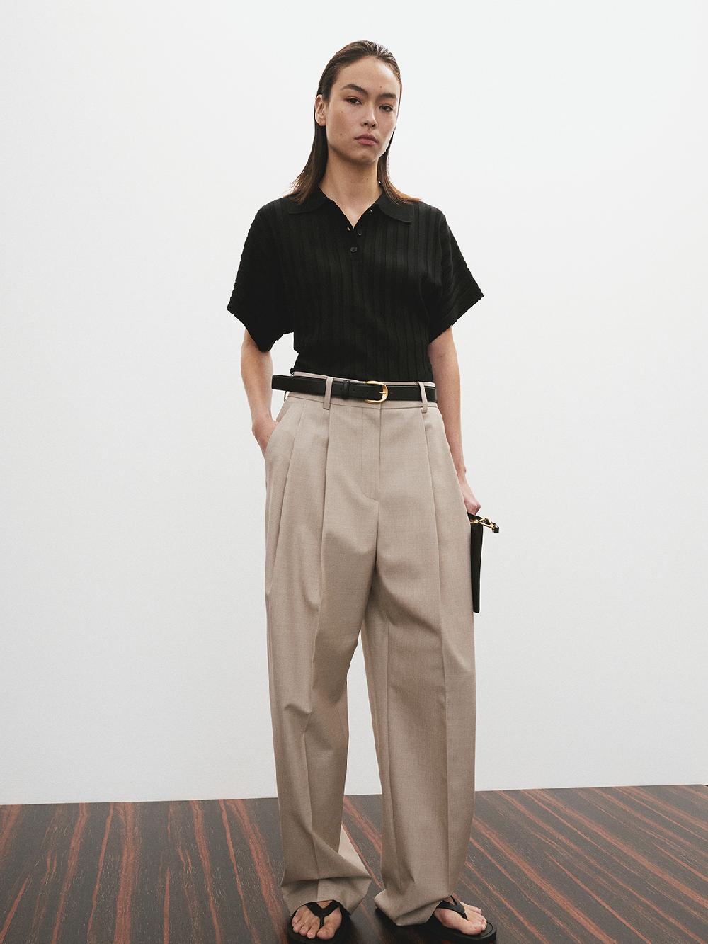 Recto DOUBLE PLEATED WIDE PANTS (SEPIA BEIGE)
