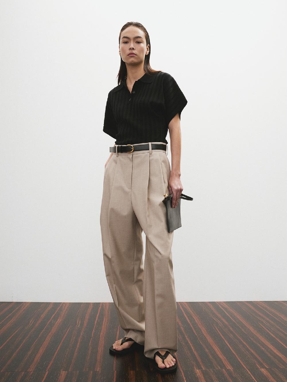 recto DOUBLE PLEATED WIDE PANTS (SEPIA BEIGE)