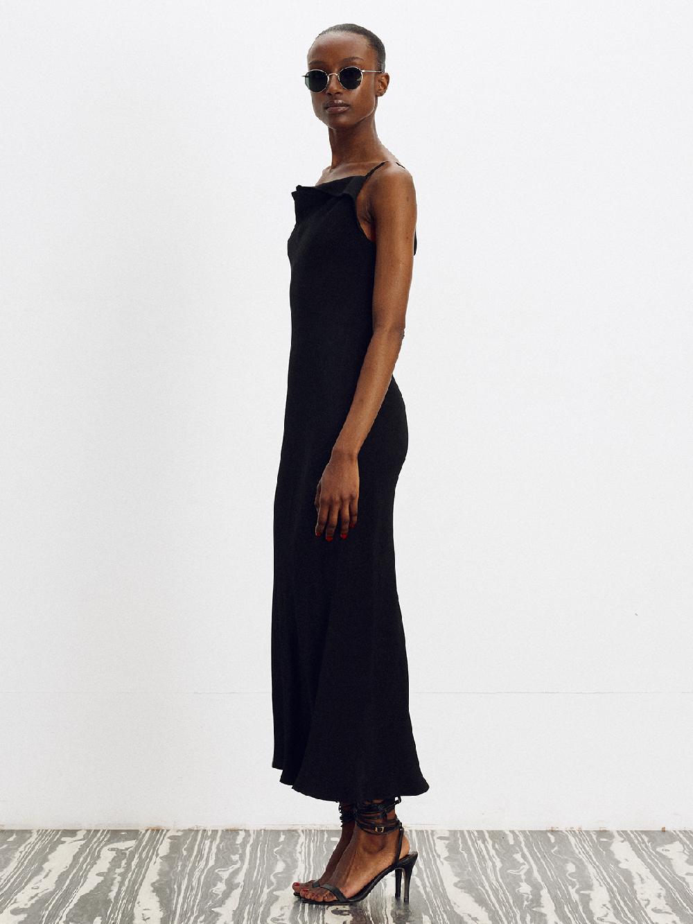 Recto DRAPERY NECKLINE SLIP DRESS (BLACK)