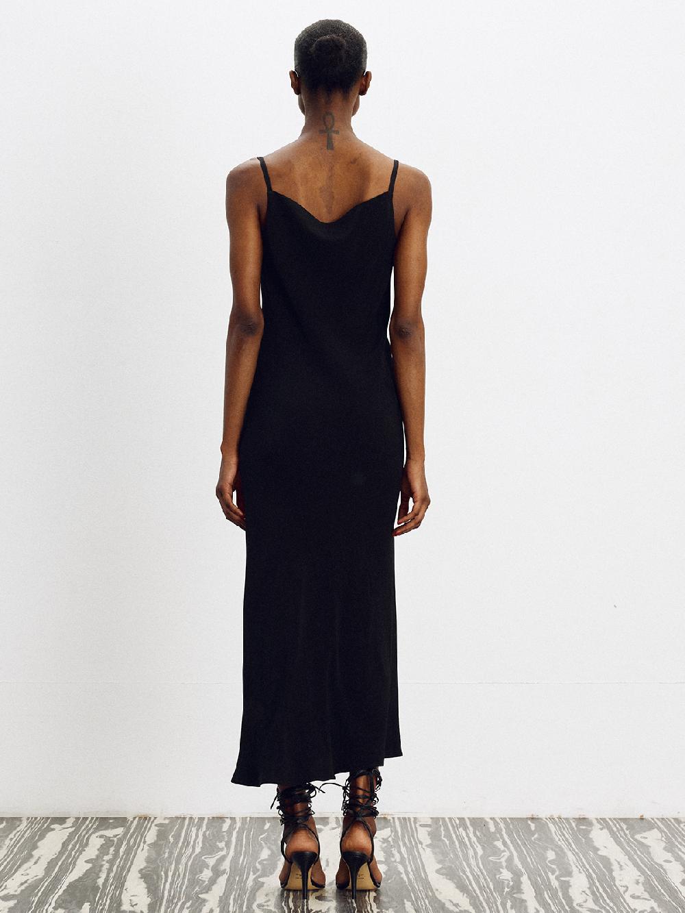 Recto DRAPERY NECKLINE SLIP DRESS (BLACK)