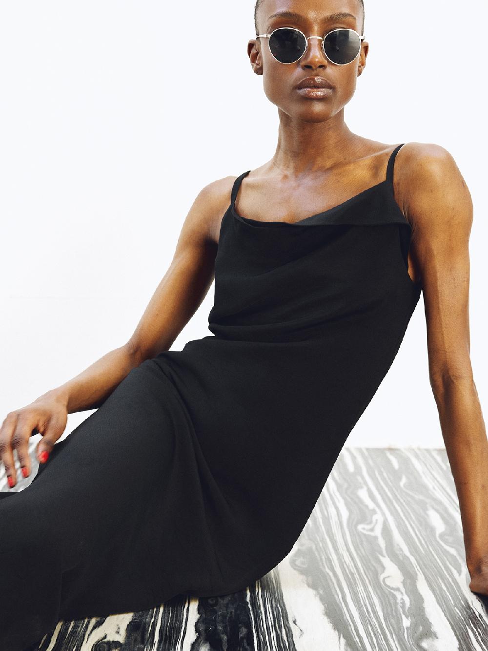 Recto DRAPERY NECKLINE SLIP DRESS (BLACK)