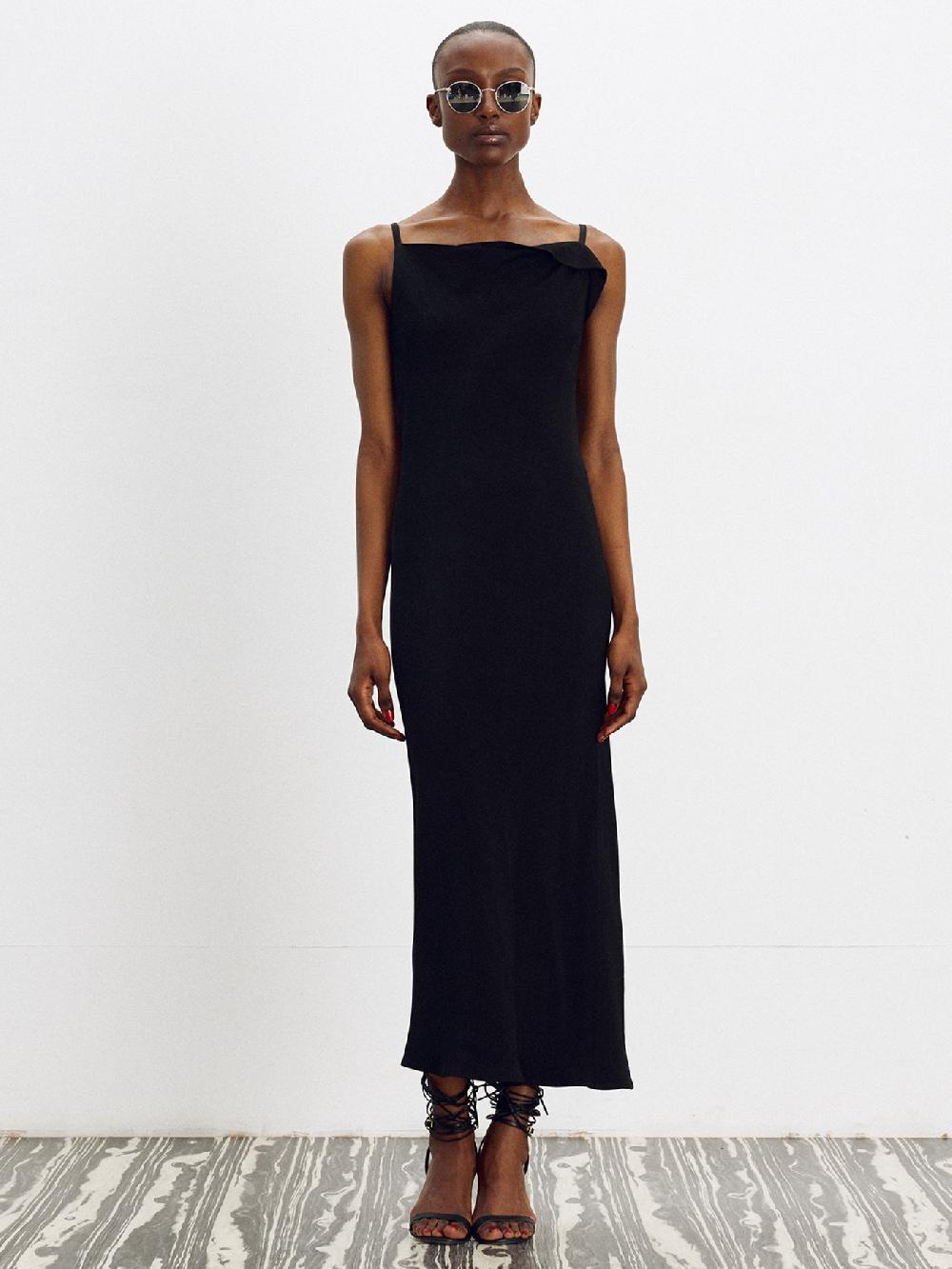 recto DRAPERY NECKLINE SLIP DRESS (BLACK)