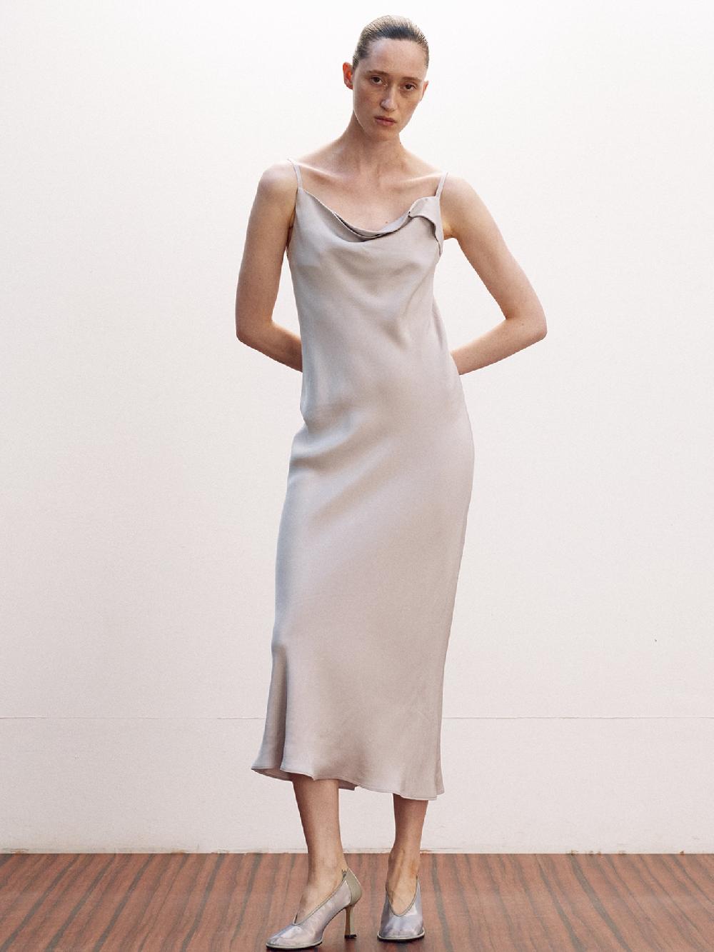 recto DRAPERY NECKLINE SLIP DRESS (WHITE GREY)