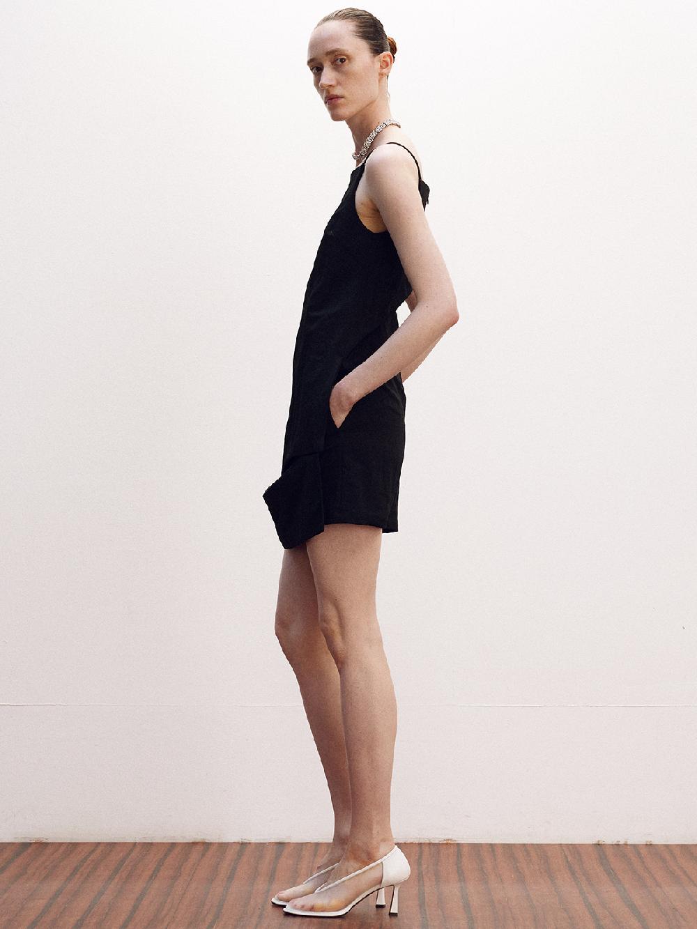 Recto FOLDED DETAIL NYLON MINI DRESS (BLACK)