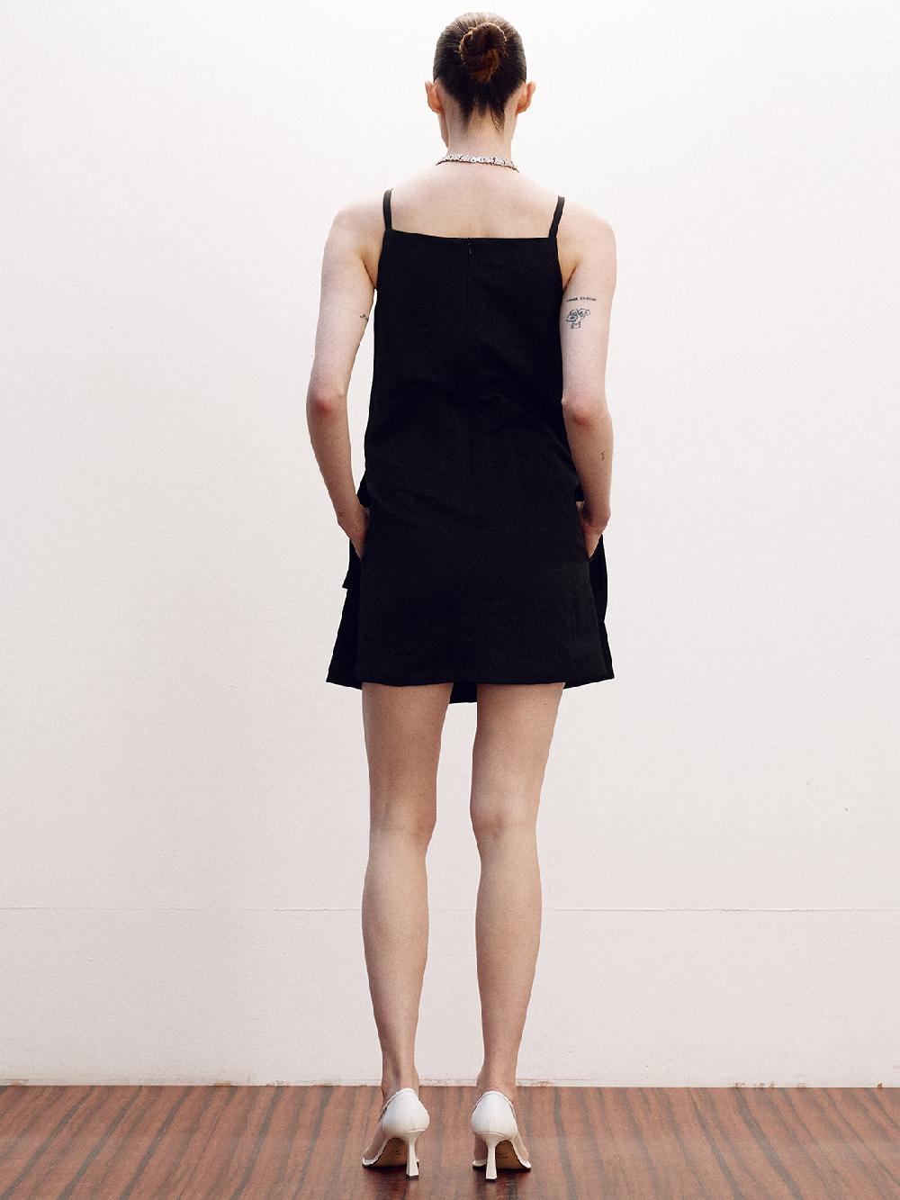 Recto FOLDED DETAIL NYLON MINI DRESS (BLACK)
