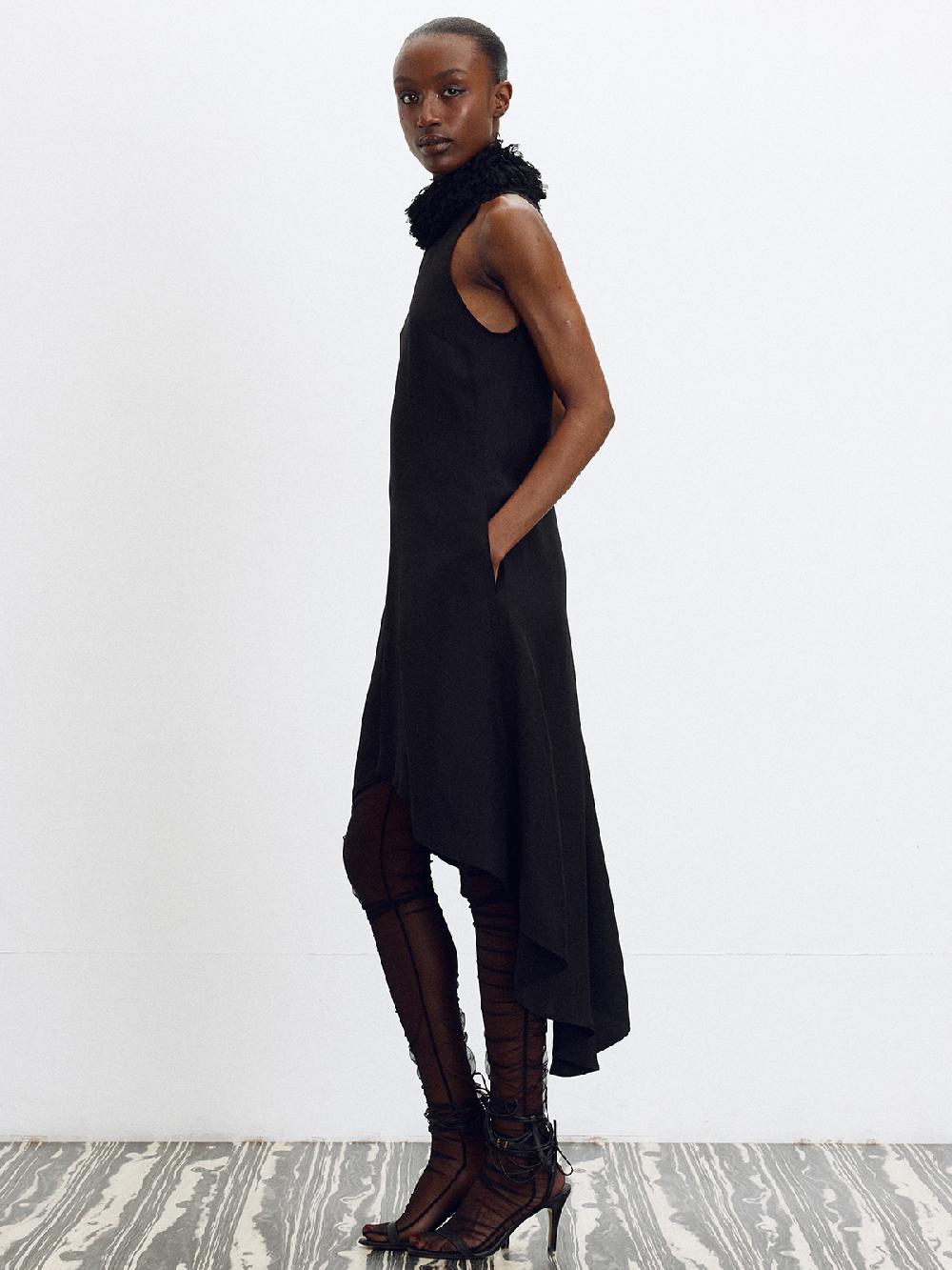 Recto FRINGE COLLAR HALTER NECK DRESS (BLACK)