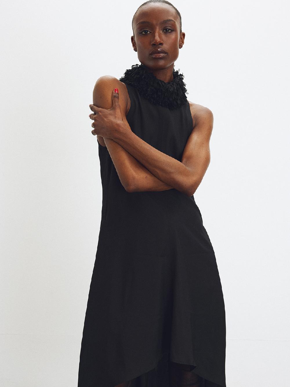 Recto FRINGE COLLAR HALTER NECK DRESS (BLACK)