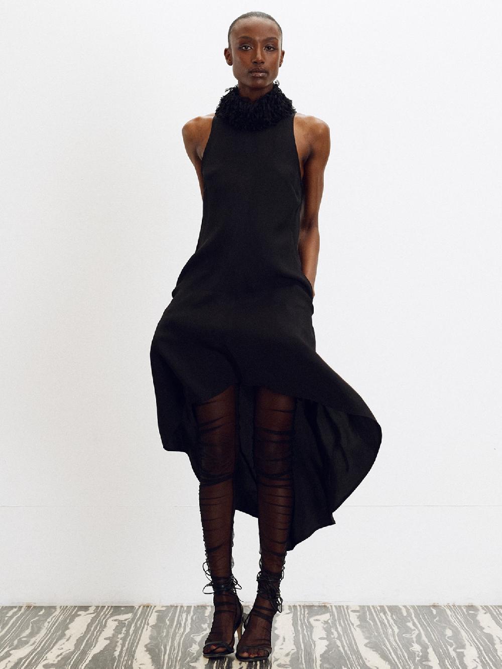 recto FRINGE COLLAR HALTER NECK DRESS (BLACK)