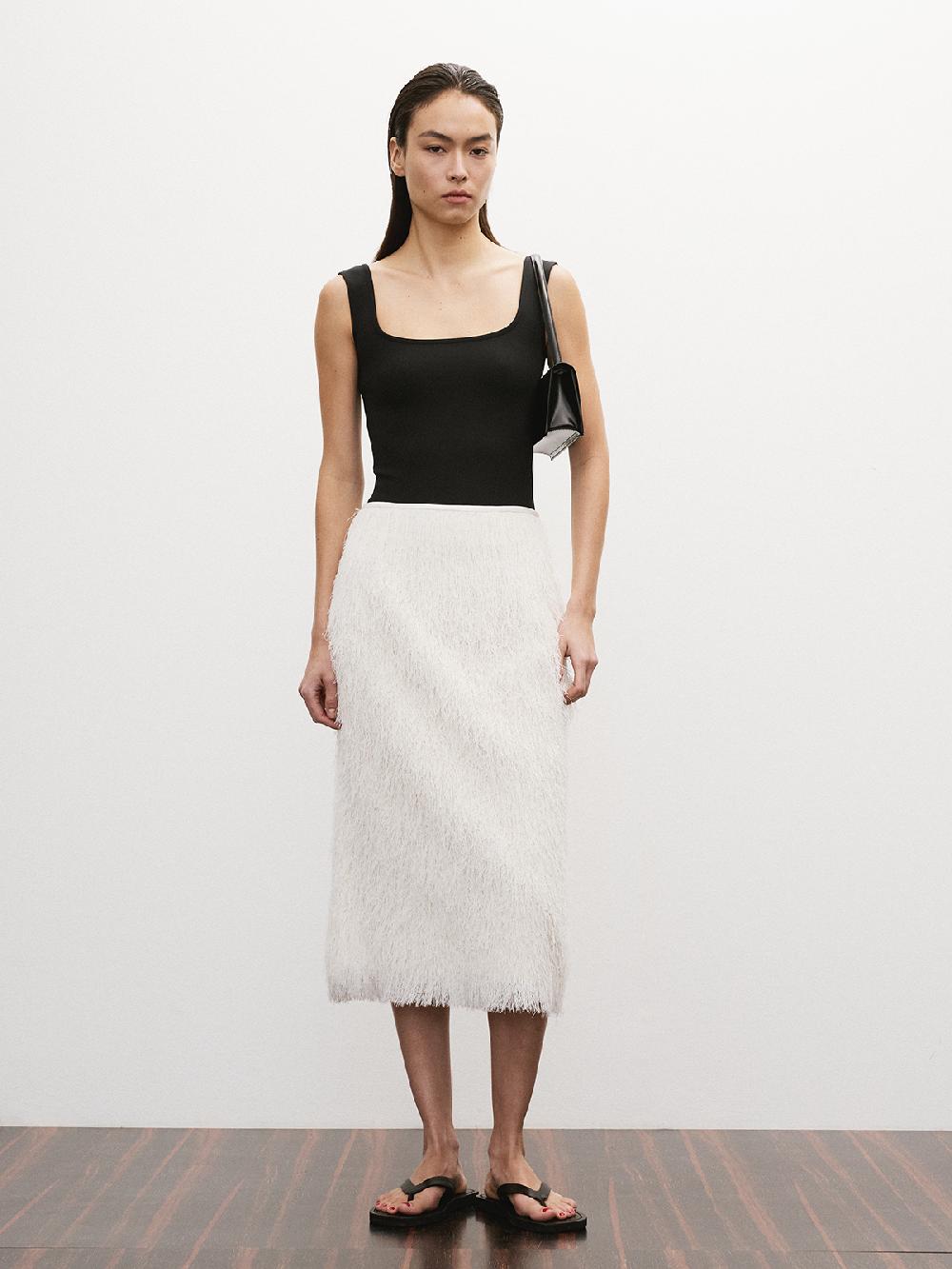 Recto FRINGE EFFECT H-LINE SKIRT (IVORY)