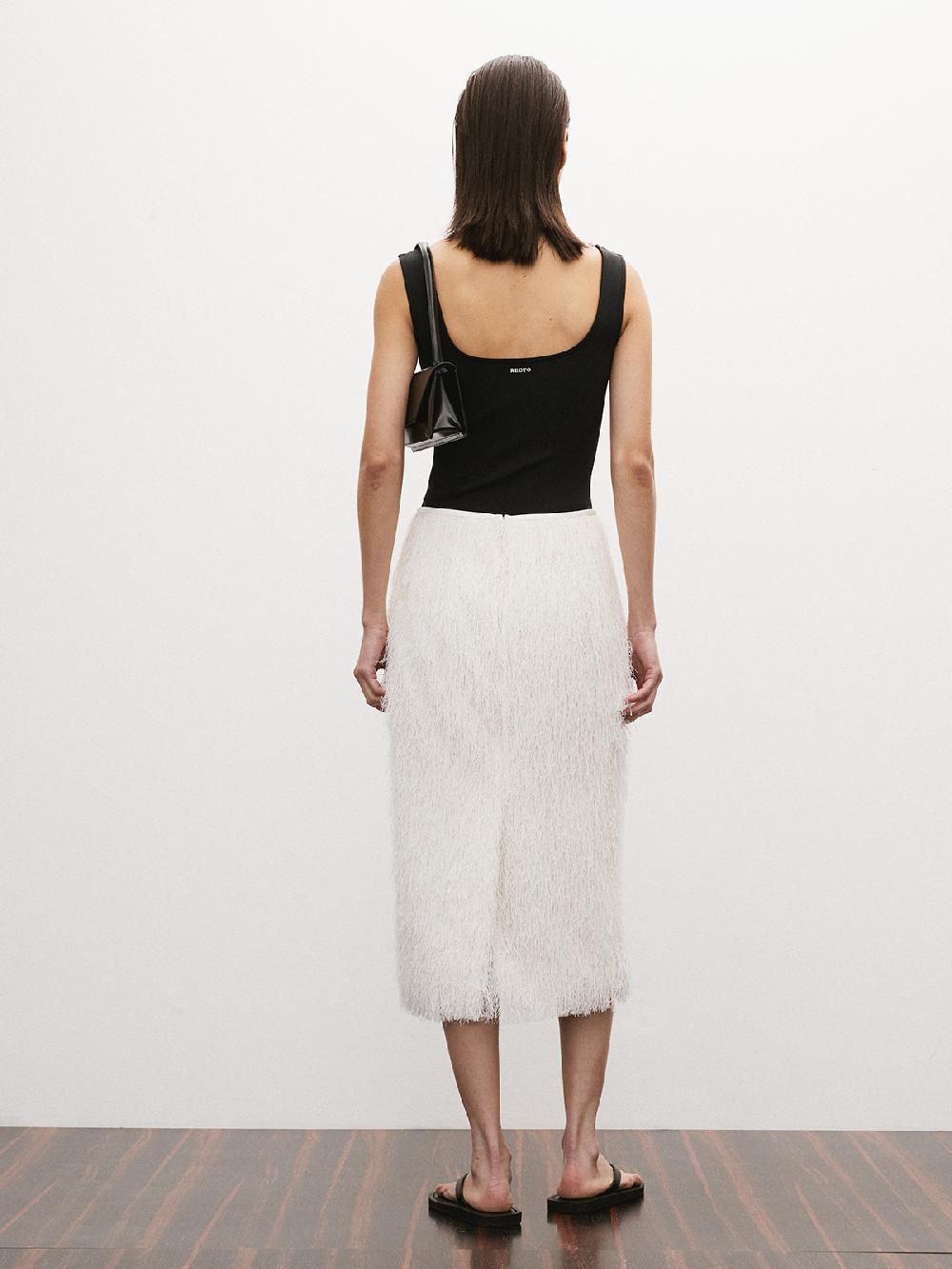 Recto FRINGE EFFECT H-LINE SKIRT (IVORY)